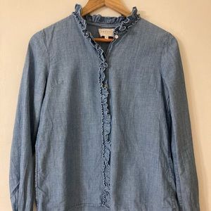 Sezane Solange chambray button-up top with ruffle